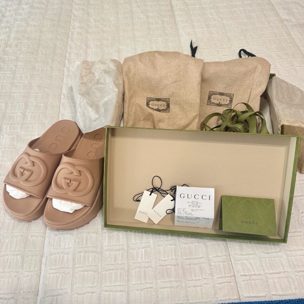 Gucci Tan Mules with Chunky Platform Sole